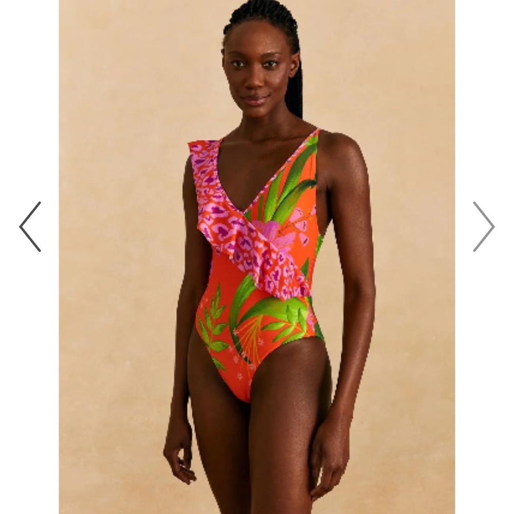 NWT FARM RIO Romantic Garden & Leopard Pop One-piece Swimsuit size S